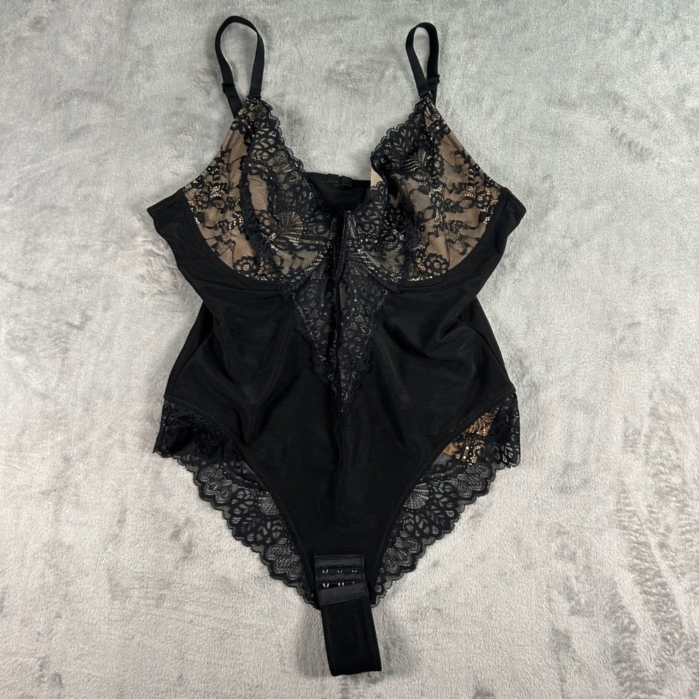 Popilush Lace Shapewear Bodysuit Black Floral V-Neck Compression Thong XL NWT